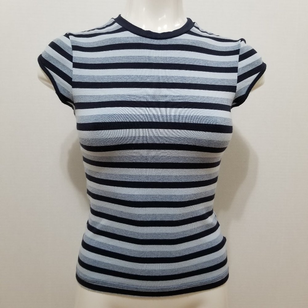 LEI top Medium Breton striped ruched shoulder short sleeve stretch Y2K VINTAGE